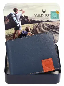 WildHorn Men RFID Blue Textured Leather Two Fold Wallet
