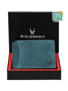 WildHorn Men Blue Textured RFID Leather Two Fold Wallet