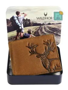 WildHorn Men Tan Textured RFID Leather Two Fold Wallet