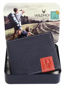 WildHorn Men RFID Blue Textured Leather Two Fold Wallet