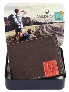 WildHorn Men Brown Solid Leather Two Fold Wallet with RFID