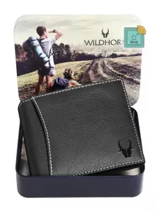 WildHorn Men RFID Black Textured Leather Two Fold Wallet