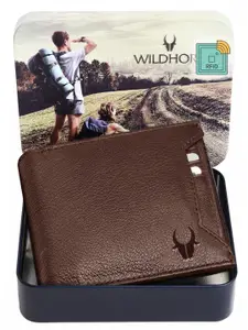 WildHorn Men Brown Textured  RFID Leather Two Fold Wallet