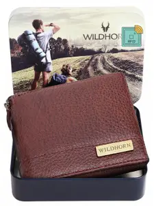 WildHorn Men RFID Maroon Textured Leather Zip Around Wallet