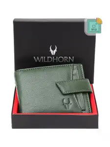 WildHorn Men Olive Green Solid Pure Leather Two-Fold Wallet