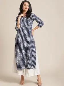 Varanga Women Navy Blue & White Striped Kurta