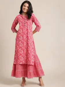 Varanga Women Pink Ethnic Motifs Printed Panelled Kurta With Skirt