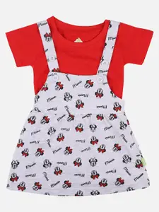 Bodycare Kids Girls Red & Grey Minnie Mouse Printed T-shirt with Skirt