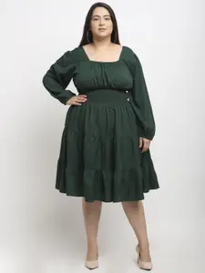 Flambeur Green Crepe Midi Dress