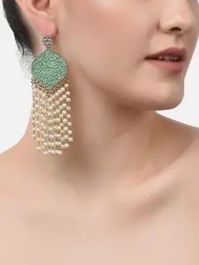 Zaveri Pearls Green & Off-White Gold-Plated Contemporary Drop Earrings