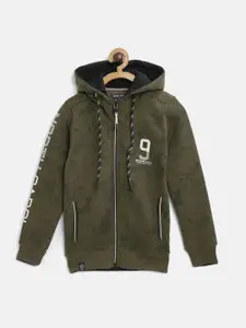 Monte Carlo Boys Olive Green Abstract Print Hooded Sweatshirt