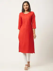 ZOLA Women Red Straight Solid Pure Cotton Kurta with Pockets