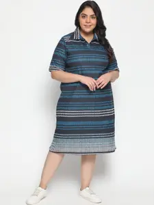 Amydus Women Plus Size Black & Blue Shirt Midi Dress