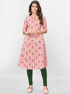 Vbuyz Women Pink & Green Printed Pathani Kurta