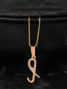 Silvermerc Designs Gold-Plated White CZ-Studded L-Shaped Contemporary Handcrafted Pendant With Chain