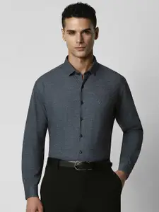 V Dot Men Grey Self-Design Slim Fit Pure Cotton Casual Shirt