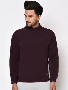 Octave Men Burgundy Solid Mock Collar Sweatshirt