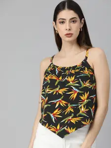 JUNEBERRY Women Black Floral Print Regular Crop Top