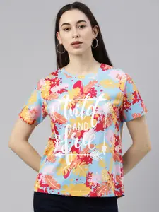 JUNEBERRY Women Multicoloured Tropical Printed Tropical T-shirt