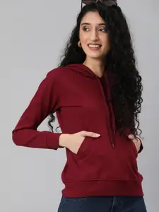 JUNEBERRY Women Maroon Hooded Sweatshirt