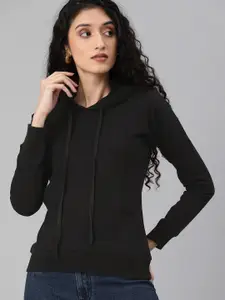 JUNEBERRY Women Black Hooded Sweatshirt