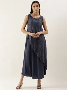 AND Blue Ethnic Motifs Fit N Flare Casual Maxi Dress