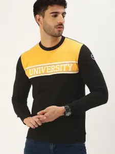 PETER ENGLAND UNIVERSITY Men Black & Mustard Yellow Colourblocked Sweatshirt