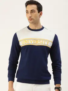 PETER ENGLAND UNIVERSITY Men Navy Blue & White Printed Sweatshirt