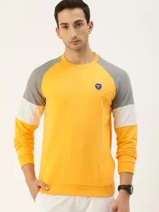 PETER ENGLAND UNIVERSITY Men Yellow & Grey Melange Sweatshirt