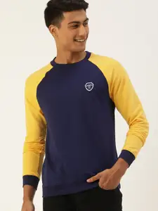 PETER ENGLAND UNIVERSITY Men Navy Blue & Yellow Sweatshirt