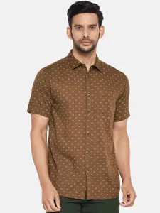 BYFORD by Pantaloons Men  Pure Cotton Brown Slim Fit Printed Casual Shirt