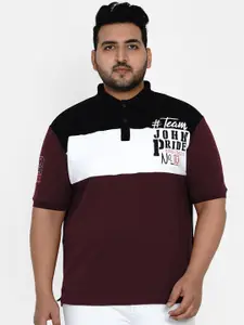 John Pride Men Black Colourblocked Polo Collar Stretchable T-shirt