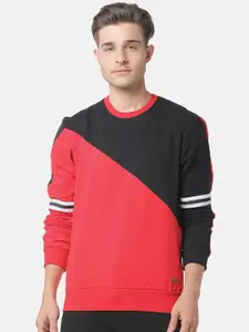 Campus Sutra Men Red & Black Colourblocked Sweatshirt