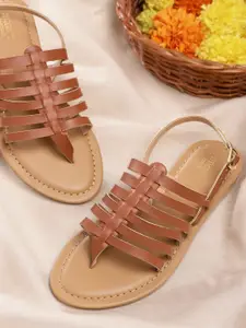 Anouk Women Tan Brown Solid Open Toe Flats