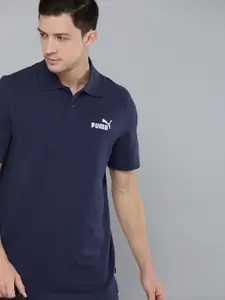 Puma Men Navy Blue Essentials Pique Polo Collar T-shirt