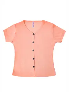 Hunny Bunny Girls Peach-Coloured V- Neck Regular Top