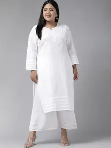 ADA Women Plus Size White Chikankari Hand Embroidered Sustainable Straight Kurta