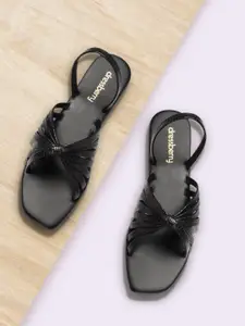DressBerry Women Black Crocs Textured Open Toe Flats