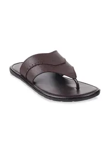 Mochi Men Coffee Brown Solid Leather Comfort Sandals