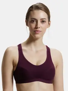 Jockey Maroon Solid Non Wired Heavily Padded Full Coverage Active Bra