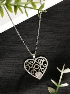 GIVA 925 Sterling Silver Rhodium-Plated White CZ-Studded Heart Pendant With Chain
