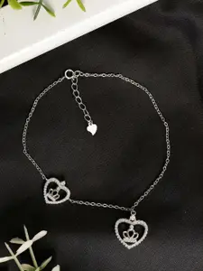 GIVA 925 Sterling Silver Rhodium Plated Crown Heart Adjustable Anklet