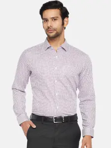RICHARD PARKER by Pantaloons Men Purple & White Slim Fit Checked Pure Cotton Formal Shirt