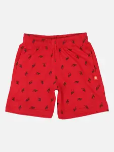 PROTEENS Boys Red & Black Typography Printed Mid-Rise Regular Shorts