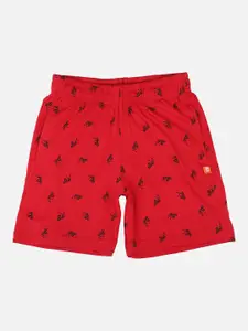 PROTEENS Boys Red Conversational Printed Slim Fit Mid-Rise Regular Shorts