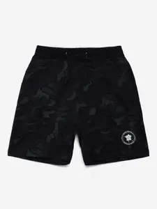 Octave Boys Black Camouflage Printed Mid-Rise Sports Shorts