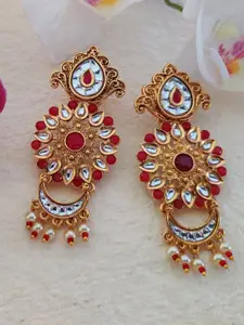 Binnis Wardrobe Gold-Toned & Red Contemporary Drop Earrings