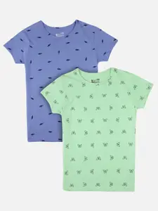 PROTEENS Girls Green & Lavender Pack of 2 Printed Slim Fit T-shirt