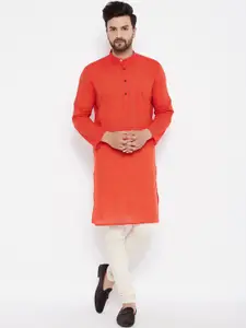 even Men Orange Striped Kurta