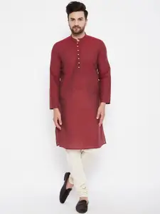 even Men Maroon Dobby Kurta